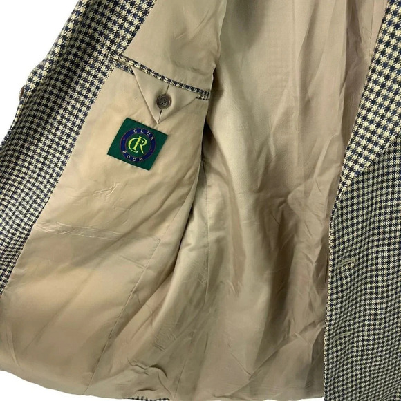 Club Room Pantex Silk Wool Blend Mens 42R Blazer Jacket Coat Brown Blue Gingham - Picture 8 of 11